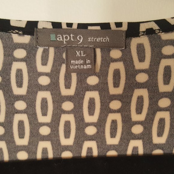 APT 9 WRAP DRESS / TOP XL Stretch Plunge Neck b&w Abstract Geometric Sexy - Picture 2 of 6